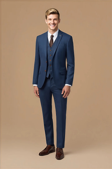 Akaks Axel Stretch Navy Suit Blue 3 Piece Suits Single-Breasted Double-Button Jacket Straight-Leg Trousers with Back-Pocket Buttons Five-Button Waistcoat Image669165