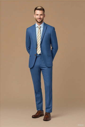 Akaks Axel Stretch Royal Blue Suit Blue 3 Piece Suits Single-Breasted Double-Button Jacket Straight-Leg Trousers with Back-Pocket Buttons Five-Button Waistcoat Image938170
