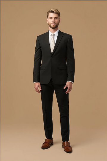 Akaks Beau Stretch Black Suits for Men Three Piece Suit Single-Breasted Double-Button Jacket Straight-Leg Trousers with Back-Pocket Buttons Five-Button Waistcoat Image140503