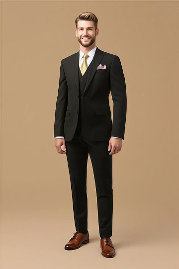 Akaks Beau Stretch Black Suits for Men Three Piece Suit Single-Breasted Double-Button Jacket Straight-Leg Trousers with Back-Pocket Buttons Five-Button Waistcoat Image837220