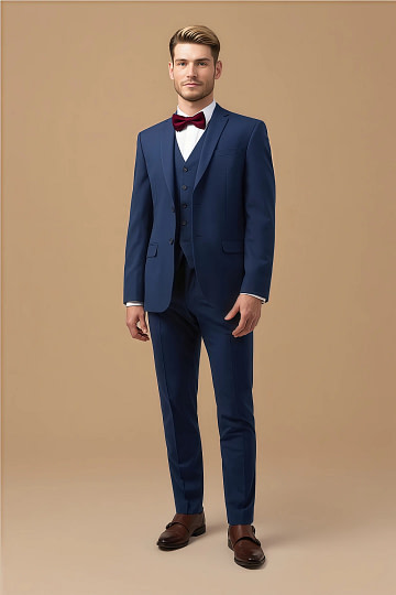Akaks Beau Stretch Blue Suit 3 Piece Suits Single-Breasted Double-Button Jacket Straight-Leg Trousers with Back-Pocket Buttons Five-Button Waistcoat Image695058