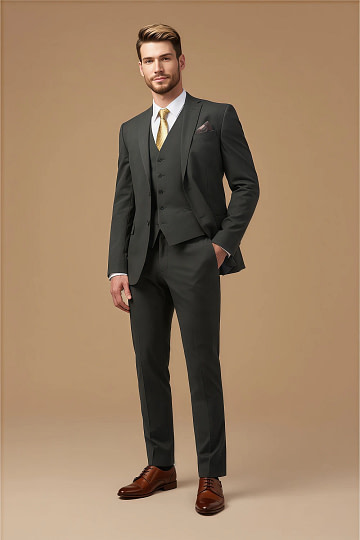 Akaks Beau Stretch Charcoal Gray Suit Three Piece Suit Single-Breasted Double-Button Jacket Straight-Leg Trousers with Back-Pocket Buttons Five-Button Waistcoat Image972118