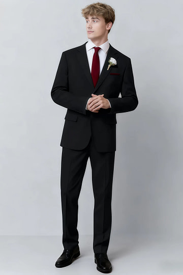 Akaks James Black Wool Suit Classic Single-Breasted Notch Lapels Jacket Adjustable Hems Pants Image973498
