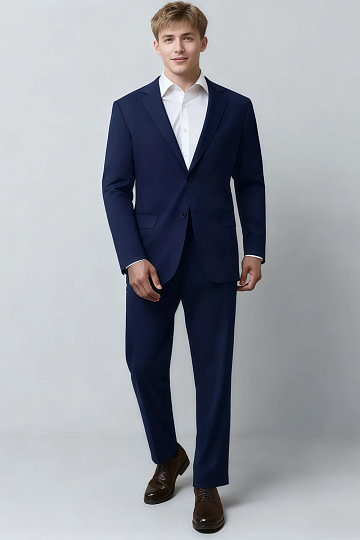 Akaks James Wool Blue Colour Suit Classic Single-Breasted Notch Lapels Jacket Adjustable Hems Pants Image547223
