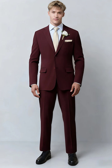Akaks James Wool Burgundy Suit Men Classic Single-Breasted Notch Lapels Jacket Adjustable Hems Pants Image847745