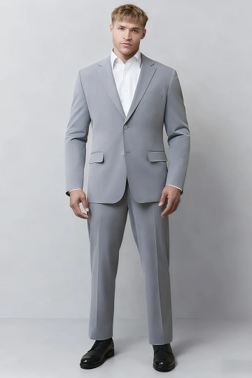 Akaks James Wool Grey Suits for Men Classic Single-Breasted Notch Lapels Jacket Adjustable Hems Pants Image242908