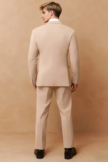 Akaks James Wool Mens Tan Suit Classic Single-Breasted Notch Lapels Jacket Adjustable Hems Pants Image914584