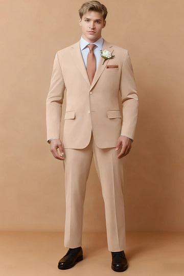 Akaks James Wool Mens Tan Suit Classic Single-Breasted Notch Lapels Jacket Adjustable Hems Pants Image982855