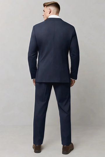 Akaks James Wool Navy Blue Suit Classic Single-Breasted Notch Lapels Jacket Adjustable Hems Pants Image201335