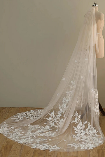 Akaks Lace Chapel Length Elin Champagne Wedding Veil Image214429