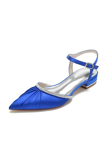 Akaks Royal Blue Pointed Toe Astra Satin Flats with Rhinestone Image707625