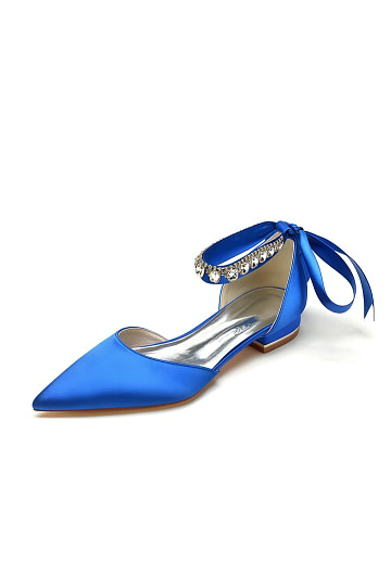 Akaks Royal Blue Pointed Toe Zola Ankle Strap Flats with Rhinestone Ribbon Image952596