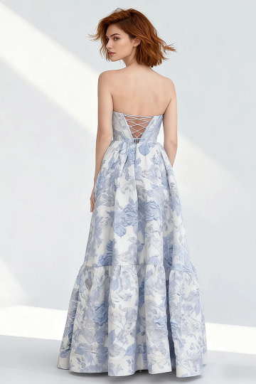 Akaks Una Lavender Wedding Guest Dress A-Line Strapless Sweetheart Neckline Floor Length Floral Satin Dress Image928772
