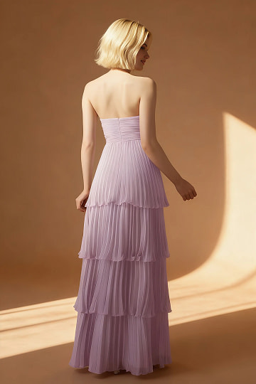 Akaks Veda Lilac Wedding Dress Guest A-Line Strapless Sweetheart Neckline Floor Length Chiffon Dress with Tiered Ruffle Image931391