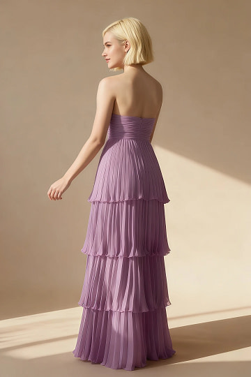 Akaks Veda Thistle Wedding Guest Dress A-Line Strapless Sweetheart Neckline Floor Length Chiffon Dress with Tiered Ruffle Image741363