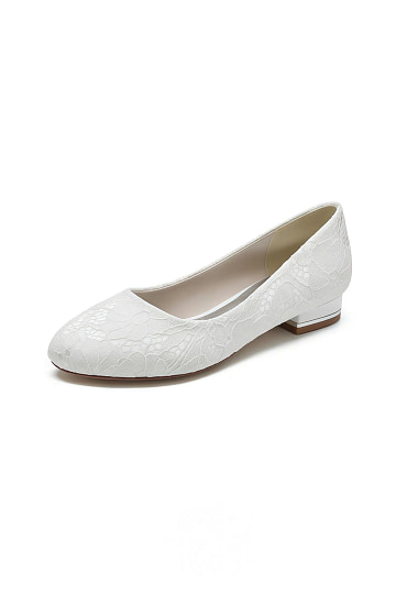 Akaks White Lace Xylia Round Toe Flats Image878091