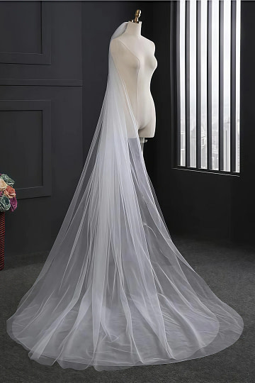 Akaks White Simple Two-Tier Arya Tulle Wedding Veil with Cathedral Length Image253728
