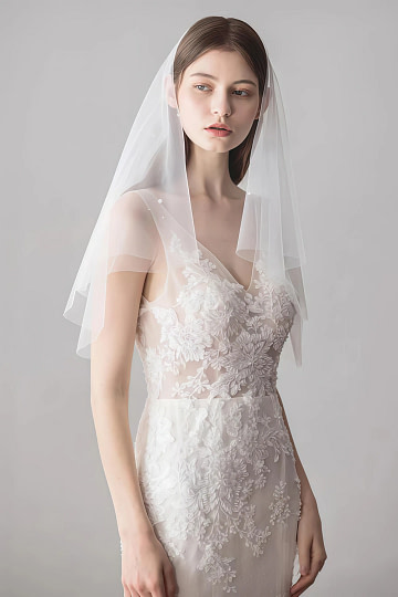 Akaks White Tulle Waist Length Myla Pearl Wedding Veil Image135893