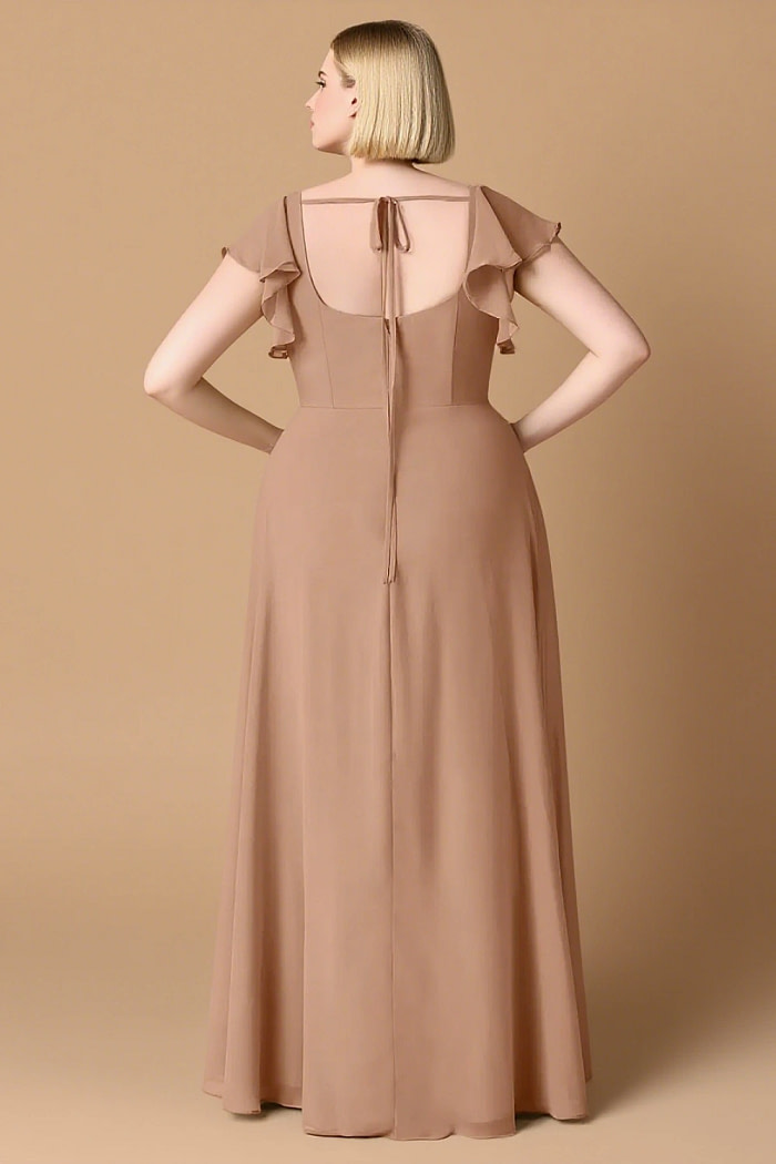 Exclusivity Champagne Rose Bridesmaid Dresses A Line Square Neck In Chiffon With Cap Sleeved Ruffled And Slits Image861135 - Akaks