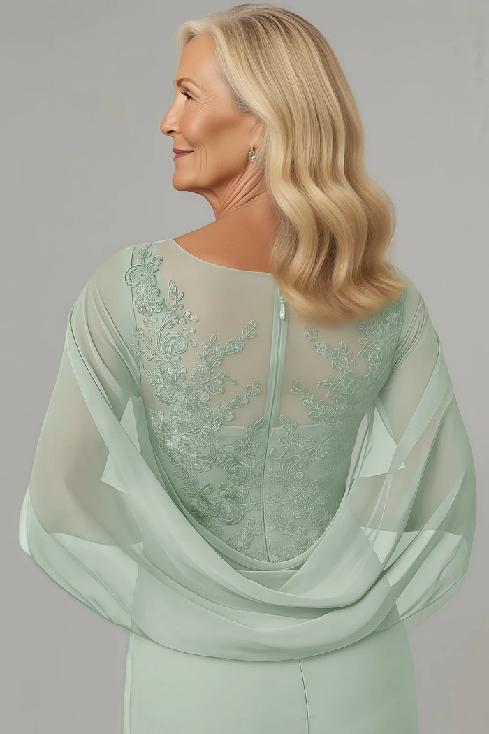 Akaks Abigail A Line Princess Scoop Neck Mother Of The Bride Dress Floor Length Lace Capelet Chiffon Dress Image274108