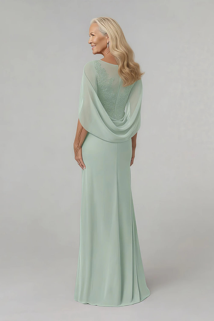 Akaks Abigail A Line Princess Scoop Neck Mother Of The Bride Dress Floor Length Lace Capelet Chiffon Dress Image715720