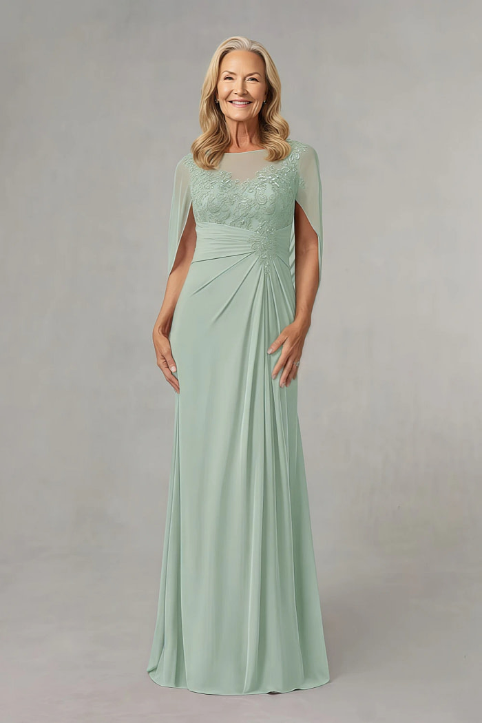 Akaks Abigail A Line Princess Scoop Neck Mother Of The Bride Dress Floor Length Lace Capelet Chiffon Dress Image854690
