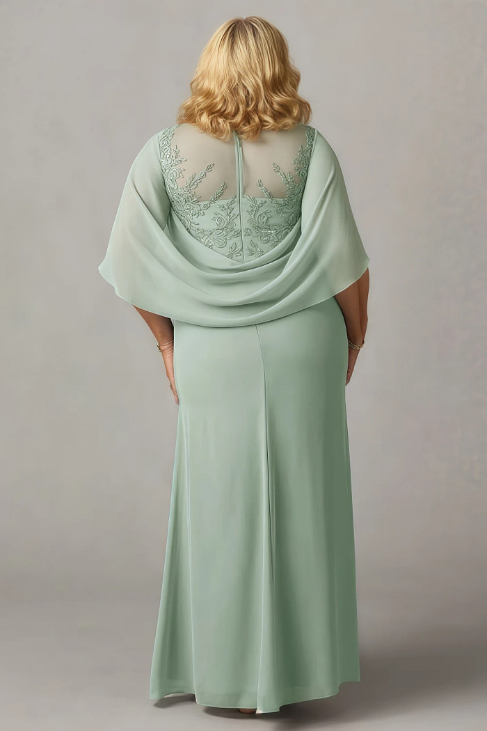 Akaks Abigail A Line Princess Scoop Neck Mother Of The Bride Dress Floor Length Lace Capelet Chiffon Dress Image868707