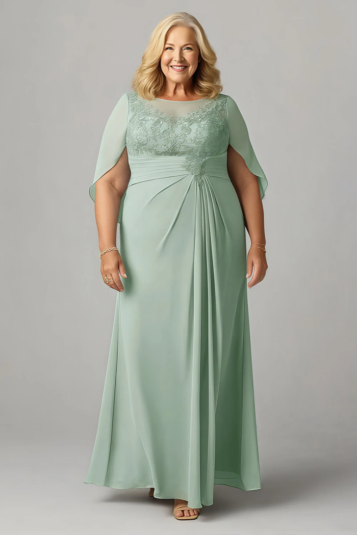 Akaks Abigail A Line Princess Scoop Neck Mother Of The Bride Dress Floor Length Lace Capelet Chiffon Dress Image890458