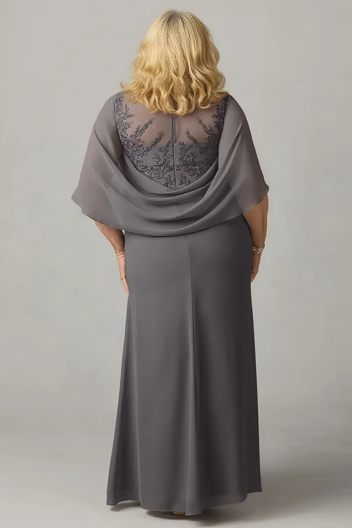 Akaks Abigail Dark Grey Mother Of The Bride Dress A-Line Floor Length Lace Capelet Chiffon Dress Image694633