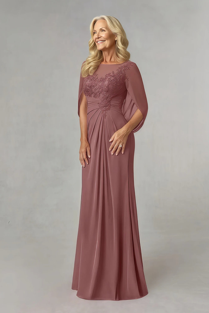 Akaks Abigail Desert Rose Mother Of The Bride Dress A-Line Floor Length Lace Capelet Chiffon Dress Image397828