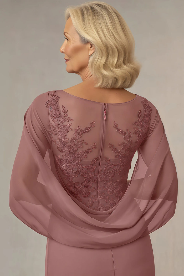 Akaks Abigail Desert Rose Mother Of The Bride Dress A-Line Floor Length Lace Capelet Chiffon Dress Image640674