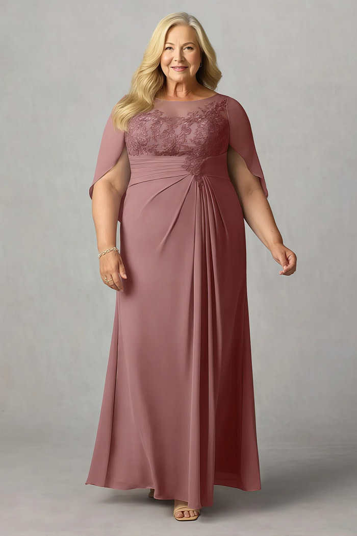 Akaks Abigail Desert Rose Mother Of The Bride Dress A-Line Floor Length Lace Capelet Chiffon Dress Image664310