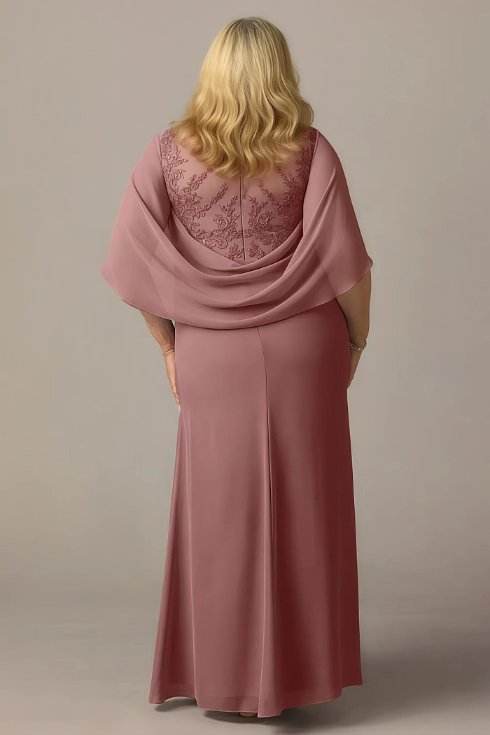 Akaks Abigail Desert Rose Mother Of The Bride Dress A-Line Floor Length Lace Capelet Chiffon Dress Image736216
