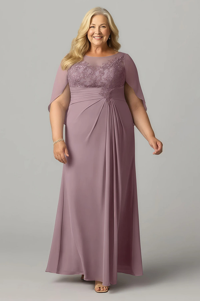 Akaks Abigail Dusty Rose Mother Of The Groom Dress A-Line Floor Length Lace Capelet Chiffon Dress Image638314