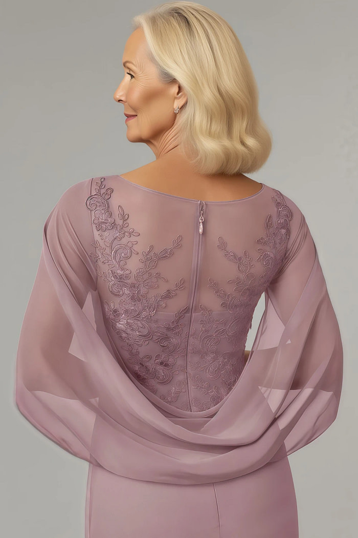 Akaks Abigail Dusty Rose Mother Of The Groom Dress A-Line Floor Length Lace Capelet Chiffon Dress Image661123