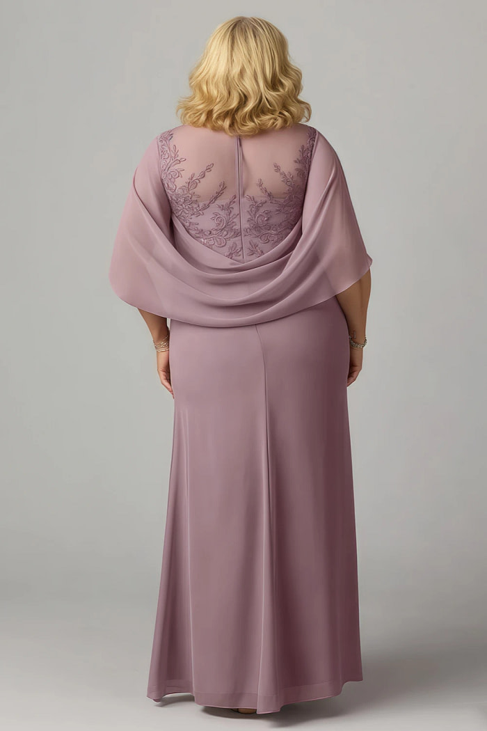 Akaks Abigail Dusty Rose Mother Of The Groom Dress A-Line Floor Length Lace Capelet Chiffon Dress Image998019