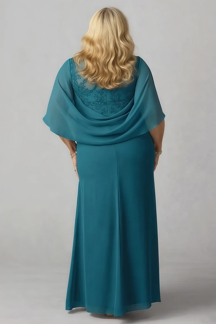 Akaks Abigail Ink Blue Mother Of The Bride Dresses A-Line Floor Length Lace Capelet Chiffon Dress Image418130