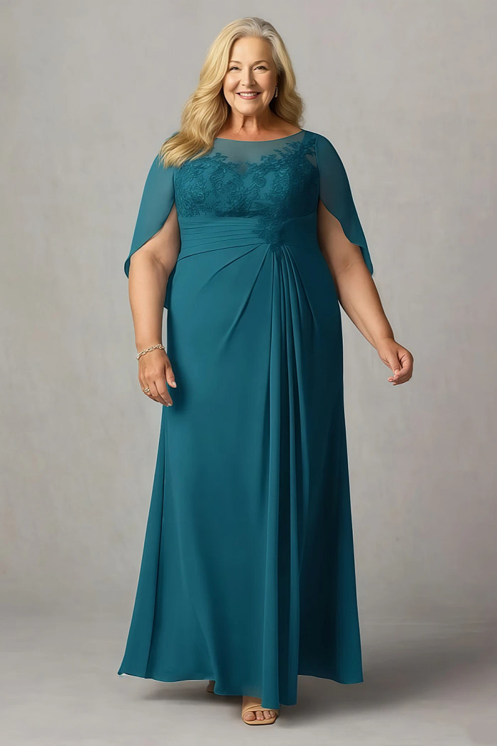 Akaks Abigail Ink Blue Mother Of The Bride Dresses A-Line Floor Length Lace Capelet Chiffon Dress Image749116