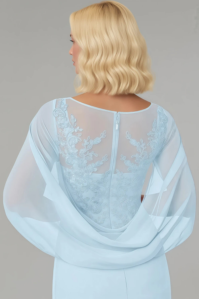 Akaks Abigail Light Blue Mother Of The Bride Dress A-Line Floor Length Lace Capelet Chiffon Dress Image172514