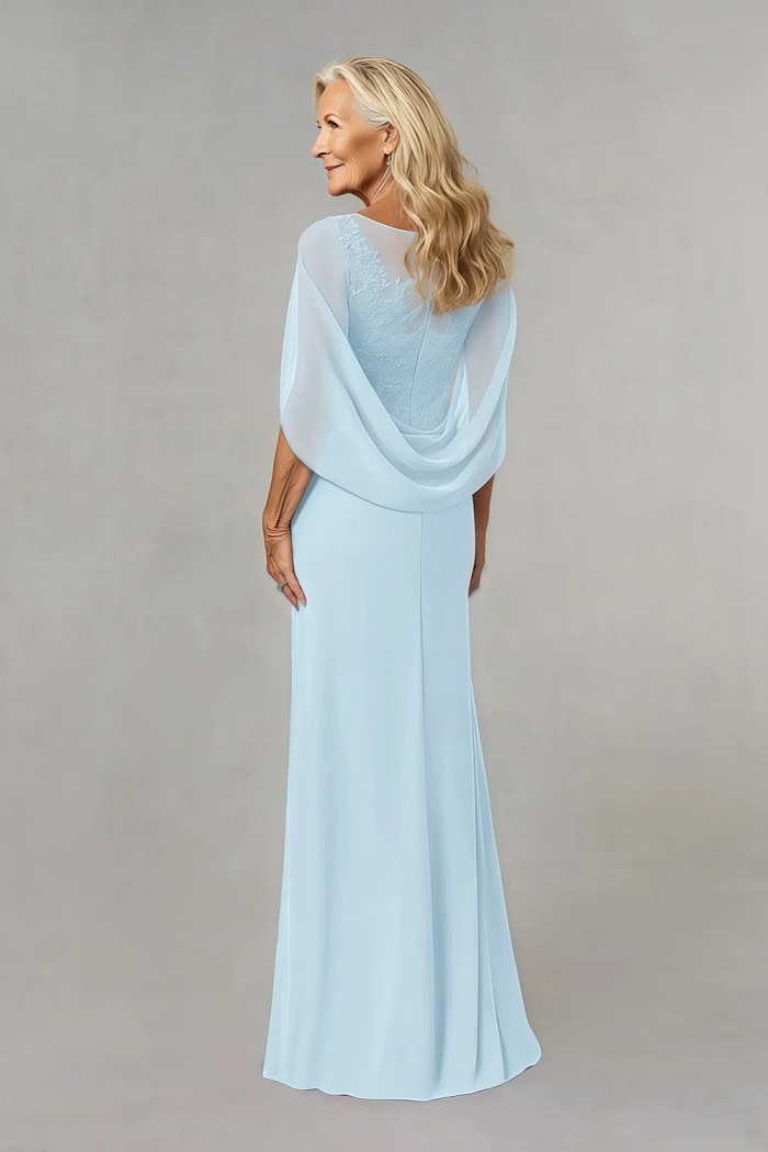 Akaks Abigail Light Blue Mother Of The Bride Dress A-Line Floor Length Lace Capelet Chiffon Dress Image543042