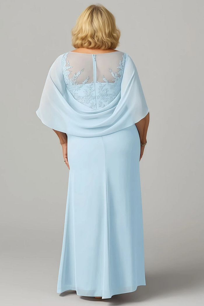 Akaks Abigail Light Blue Mother Of The Bride Dress A-Line Floor Length Lace Capelet Chiffon Dress Image850302