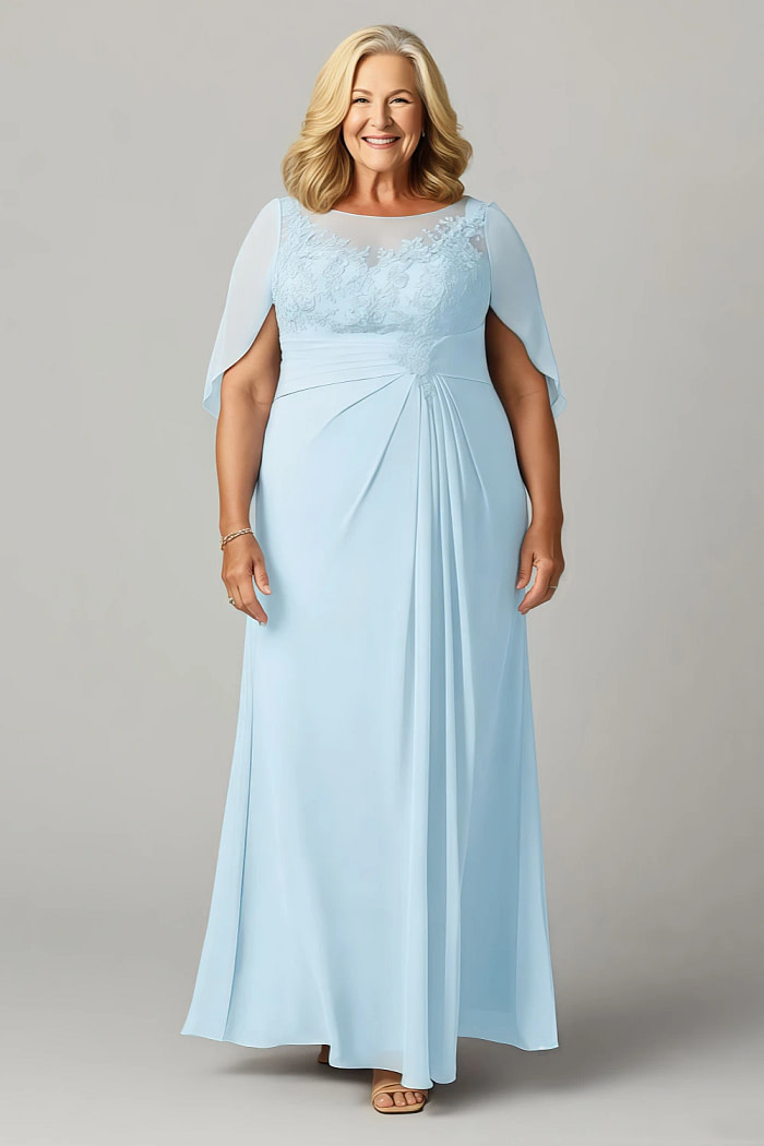 Akaks Abigail Light Blue Mother Of The Bride Dress A-Line Floor Length Lace Capelet Chiffon Dress Image859948