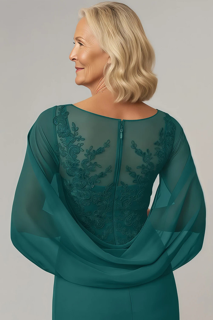 Akaks Abigail Mother Of The Bride Peacock Dresses A-Line Floor Length Lace Capelet Chiffon Dress Image124982