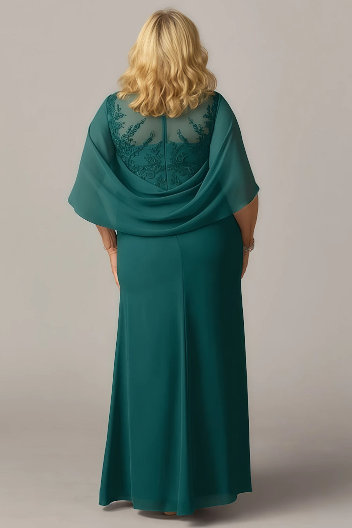 Akaks Abigail Mother Of The Bride Peacock Dresses A-Line Floor Length Lace Capelet Chiffon Dress Image999937