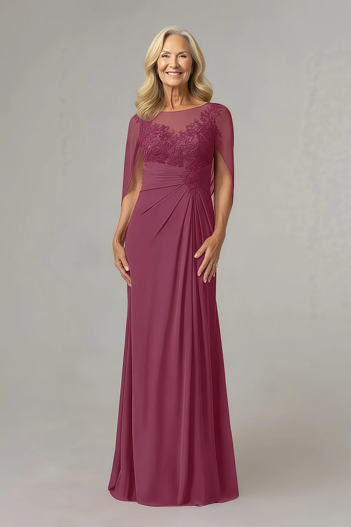 Akaks Abigail Mulberry Mother Of The Bride Dress A-Line Floor Length Lace Capelet Chiffon Dress Image111508