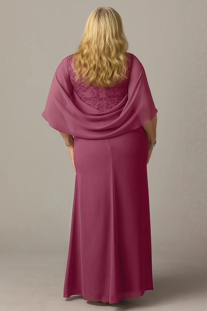Akaks Abigail Mulberry Mother Of The Bride Dress A-Line Floor Length Lace Capelet Chiffon Dress Image121296