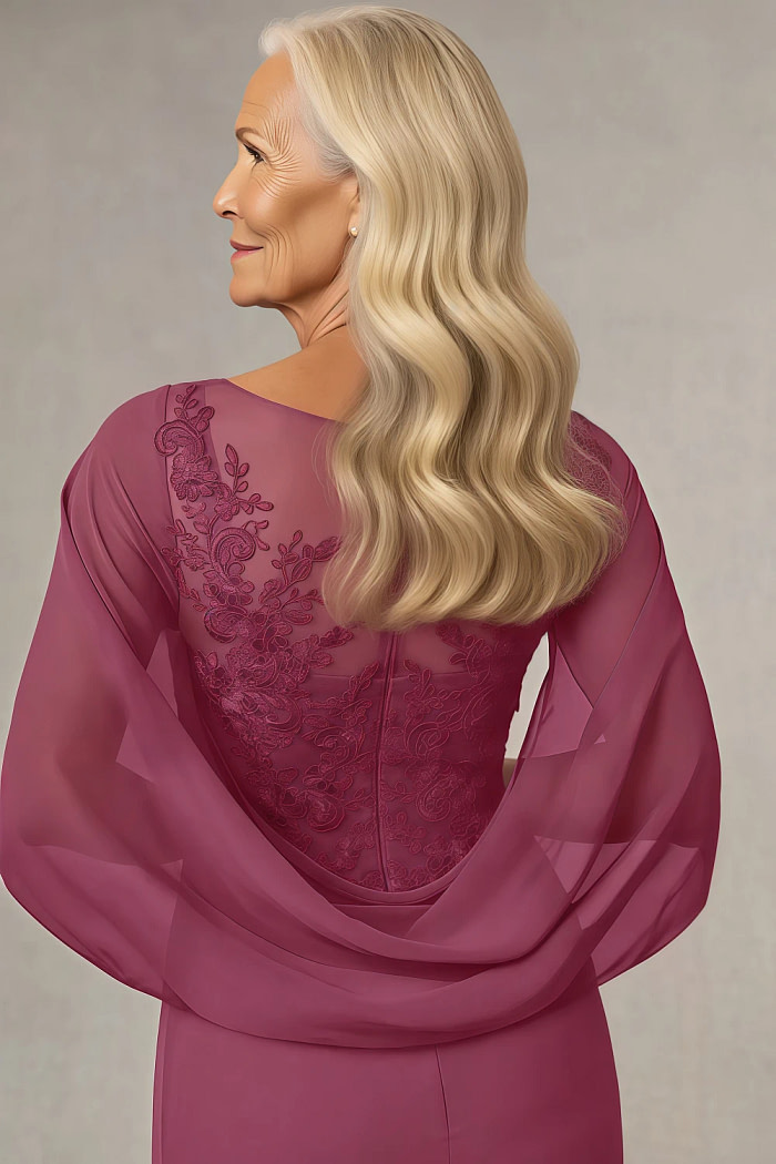 Akaks Abigail Mulberry Mother Of The Bride Dress A-Line Floor Length Lace Capelet Chiffon Dress Image243988