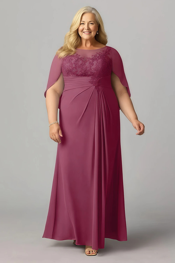 Akaks Abigail Mulberry Mother Of The Bride Dress A-Line Floor Length Lace Capelet Chiffon Dress Image522726