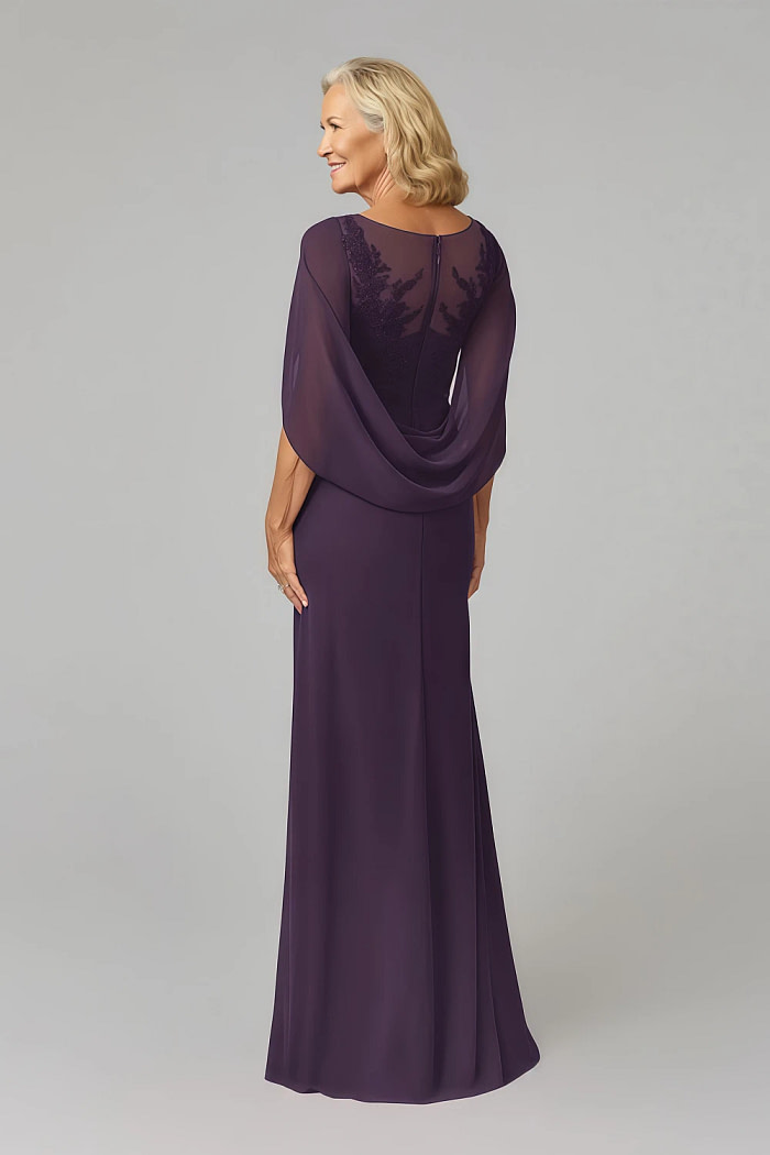 Akaks Abigail Plum Dresses For Mother Of The Bride A-Line Floor Length Lace Capelet Chiffon Dress Image687247