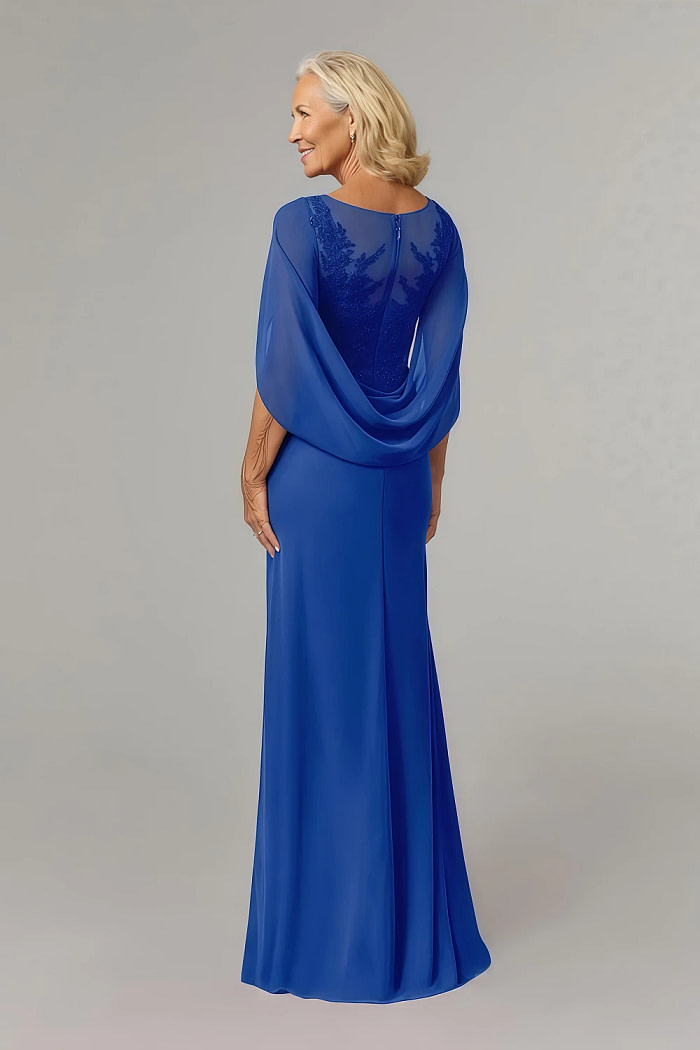 Akaks Abigail Royal Blue Mother Of The Bride Dresses A-Line Floor Length Lace Capelet Chiffon Dress Image231491
